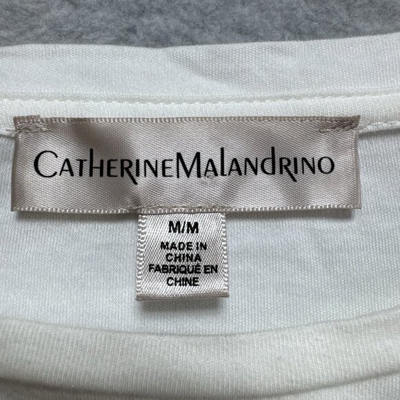 CATHERINE MALANDRINO Blouse M Black White Embroidered Floral Puff Sleeves Top - Picture 3 of 6